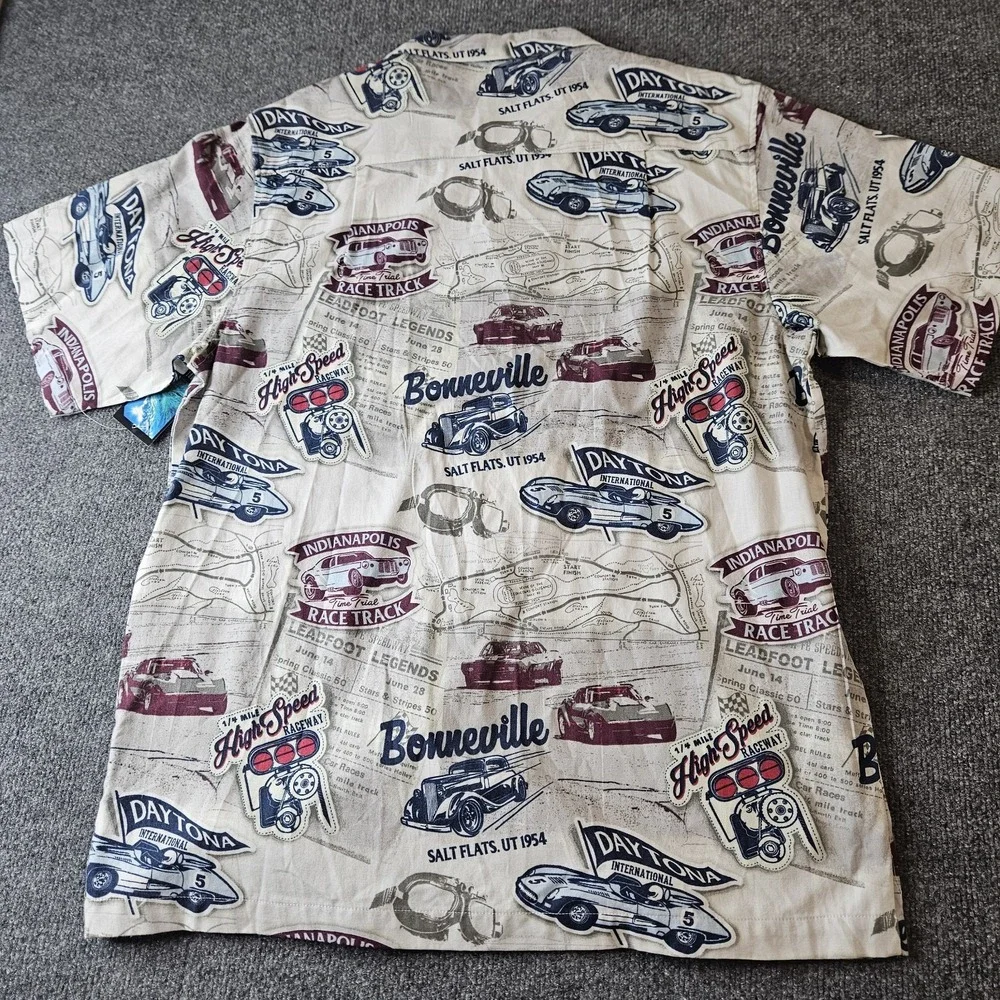NWT Newport Blue Mens Hawaiian Aloha Shirt Size Large Speedway Daytona Indy - Picture 6 of 6